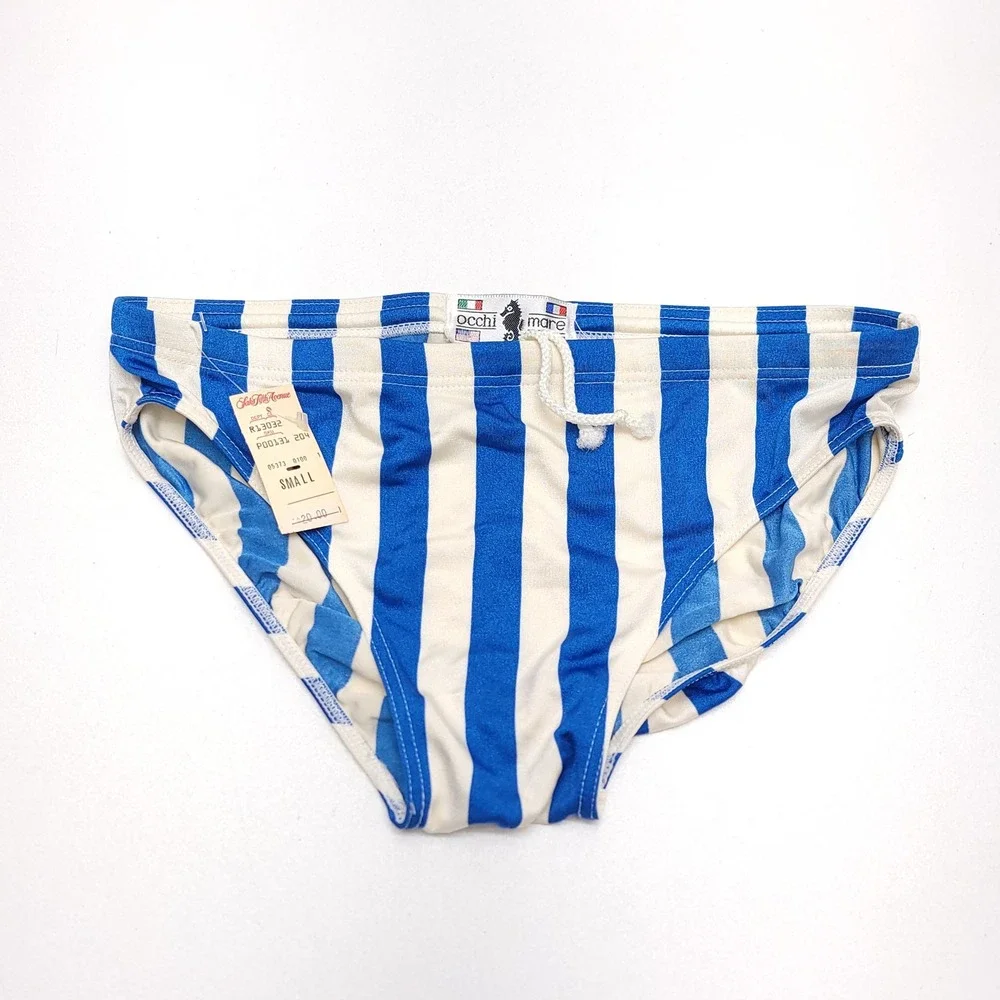 Occhi di Mare Mens S Vintage Striped Swim Briefs Blue White NWT NEW 80s